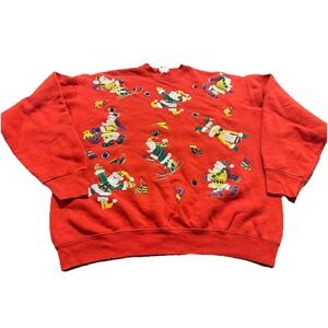 Vintage Santa Christmas Sweatshirt Red Jeweled Ugly Christmas Sweater Rare Sz XL
